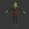 Cartoon Style 3D Character Model In Dark Uniform With Red Sash And Outstretched Arms