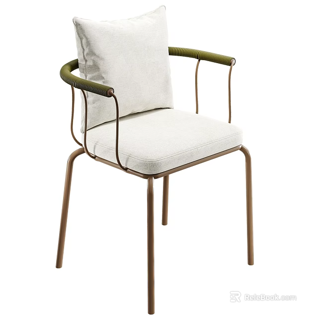 Modern Minimalist Single Chair Featuring Metal Frame Woven Armrests And Light Fabric 3d model 