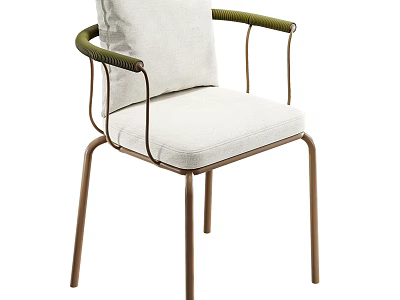 Modern Minimalist Single Chair Featuring Metal Frame Woven Armrests And Light Fabric 3d model