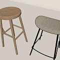 Three Modern Bar Stools Featuring Wooden And Upholstered Seats With Metal Legs