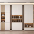 Modern Decorative Cabinet With White Light Wood Open Shelves Integrated Lighting And Storage
