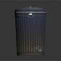 Metallic Ribbed Trash Can With Secure Lid And Reflective Base Surface Design
