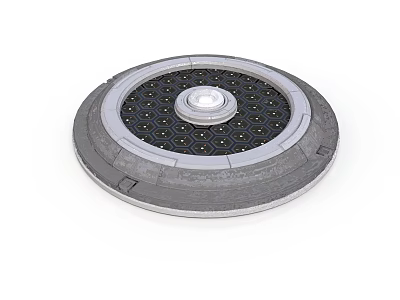 Round Industrial Component Featuring Gray Outer Ring Black Hexagonal Panel And Silver Hub 3d model