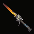 Fantasy Sword With Gradient Red Yellow Blade Serrated Edge And Striped Handle