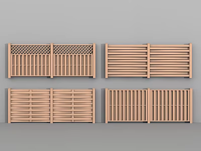 Various Wooden Fence Designs With Slatted And Lattice Patterns For Outdoor Use 3d model