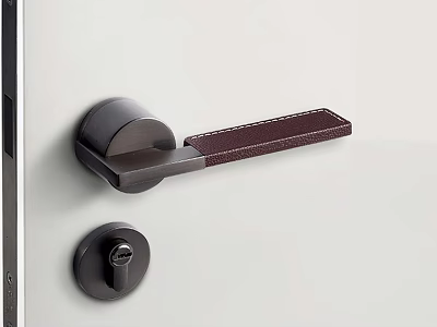 Modern Sleek Door Handle with Black Metal Body Leather Strap and Keyhole Design 3d model