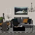 Modern Living Room Interior With Sofa Coffee Table Set Decorative Pillows And Patterned Rug 3d model