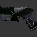 Futuristic Sci Fi Weapon Pistol With Blue Illuminated Accents And Sleek Metallic Design