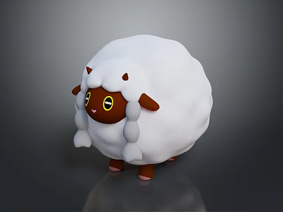 Adorable Cartoon Sheep With White Curly Wool Brown Head And Yellow Eyes 3d model