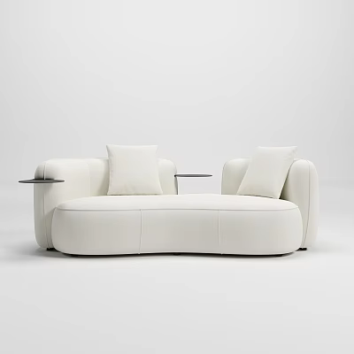 Modern White Two Seater Sofa With Soft Cushions And Side Tables In Minimalist Interior 3d model