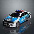 Blue and White Police Patrol Car With Flashing Lights And POLICE Decals