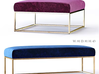 Elegant Purple And Blue Velvet Sofa Bench With Gold Metal Frame Design 3d model