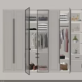 Modern White Wardrobe With Glass Doors And Interior Storage For Hanging Clothes And Folded Garments