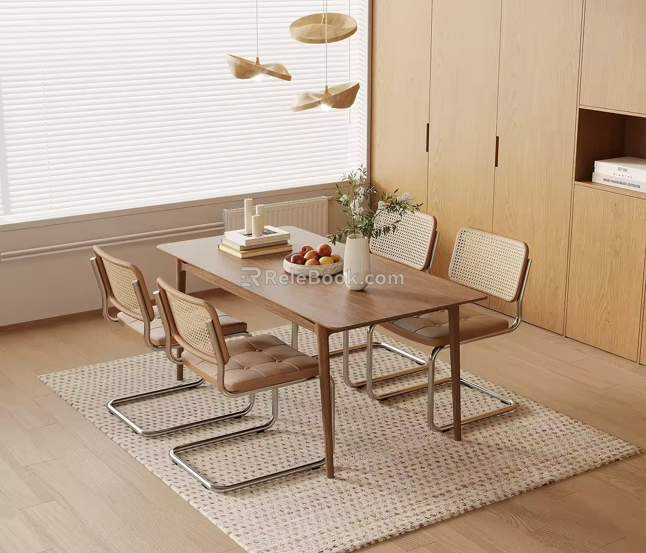Quiet wind dining table and chair combination chandelier 3d model