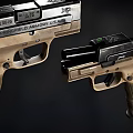 Three Modern Tactical Pistols With Different Grip Designs And Frame Colors