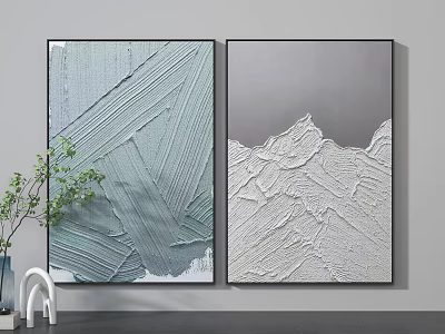 Abstract Textured Wall Art with Green and White Gray Tones for Modern Living Room Decor 3d model