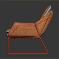 Modern Dining Chair With Brown Leather Seat And Red Metal Frame