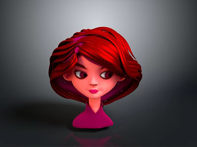 Cartoon Girl Head With Long Red Hair And Purple Top On Gray Background 3d model