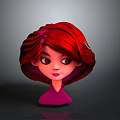 Cartoon Girl Head With Long Red Hair And Purple Top On Gray Background