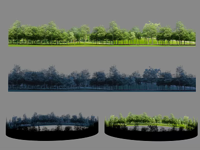 Beautiful Lush Park Landscape With Green Trees Lawn And Circular Water Body 3d model