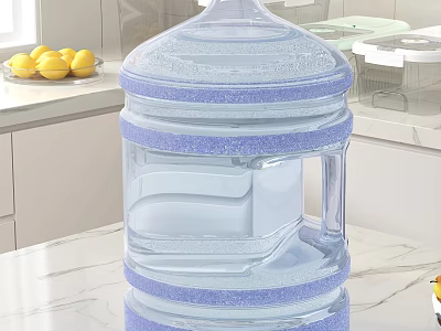 Large Capacity Transparent Blue Water Bucket On Kitchen Countertop With Lemons 3d model