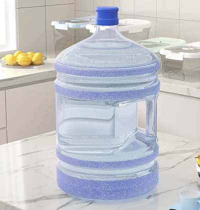 Large Capacity Transparent Blue Water Bucket On Kitchen Countertop With Lemons 3d model