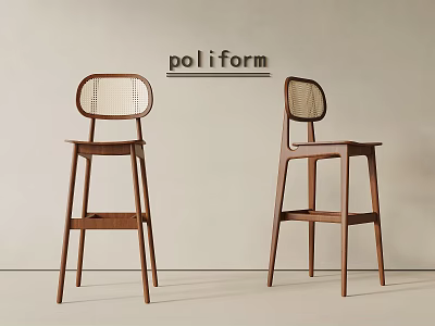 Poliform Modern Wooden Bar Stools With Woven Backrest And Minimalist Design 3d model