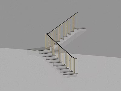 Sleek Modern Staircase with Gold Metal Railings and Gray Steps 3d model