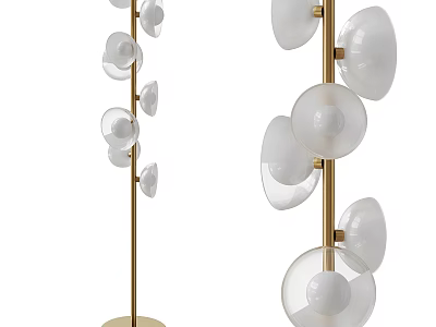 Modern Floor Lamp With Gold Metal Pole And Multiple White Round Glass Shades 3d model