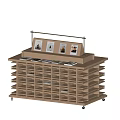 Wooden Bookcase With Multiple Layered Compartments And Top Display Shelf On Wheels 3d model