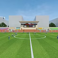 Modern School Building Featuring Red Running Track Green Football Field Spectator Stands And Surrounding Trees 3d model