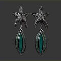 Elegant Starfish Shaped Earrings With Green Gemstones And Sparkling Diamonds Design