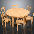 Rustic Wooden Round Dining Table With Six Chairs For Dining Room Interior 3d model