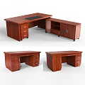 L Shaped Wooden Office Desk with Drawers Cabinets and Black Tabletop