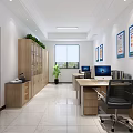 Bright Modern Public Office Space With Desks Computers Chairs Windows Bookshelves And Green Plants