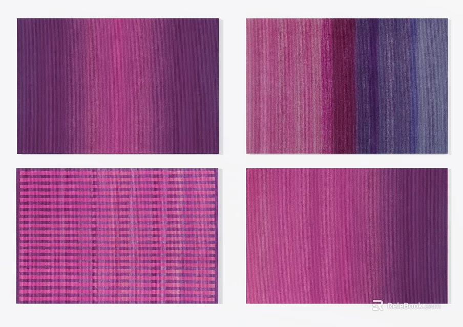 Purple and Pink Square Rugs Featuring Gradient Striped and Checked Patterns 3d model