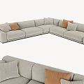 Modern Light Gray Fabric Sectional Sofa With Orange And Light Gray Decorative Pillows 3d model