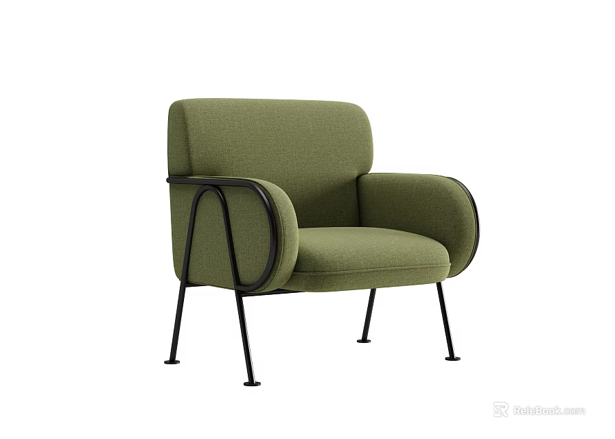 Modern Green Single Sofa With Upholstered Backrest And Black Metal Armrests 3d model