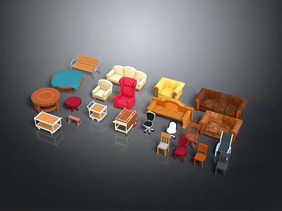 Assorted Furniture Pieces Including Sofas Chairs Tables Cabinets Coffee Tables and Shelves 3d model