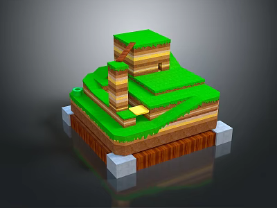 Pixel Style Layered Landscape With Green Grass Brown Soil And White Block Base 3d model