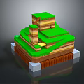 Pixel Style Layered Landscape With Green Grass Brown Soil And White Block Base