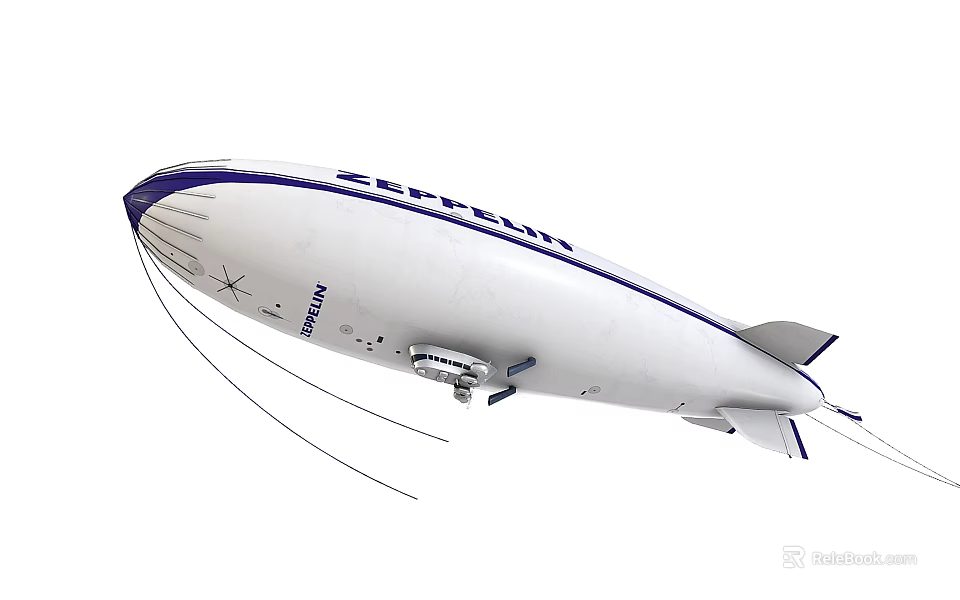 White Zeppelin Airship Design With Blue Stripes And Engine Structure Details 3d model