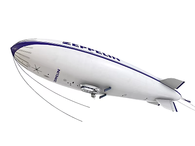White Zeppelin Airship Design With Blue Stripes And Engine Structure Details 3d model
