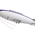 White Zeppelin Airship Design With Blue Stripes And Engine Structure Details 3d model