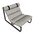 Modern Beige Upholstered Lounge Chair With Rolled Backrest Layered Cushion And Black Metal Frame