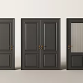 Modern Black Double Doors With Gold Handles And Panel Design For Interior Spaces 3d model