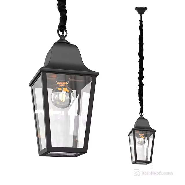 Vintage Black Metal Pendant Light With Clear Glass Shade And Hanging Design For Home 3d model 