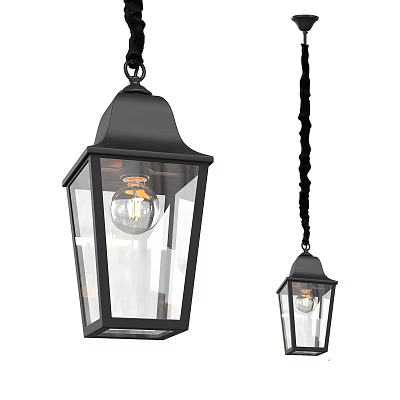 Vintage Black Metal Pendant Light With Clear Glass Shade And Hanging Design For Home 3d model