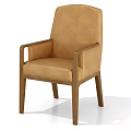 Modern Tan Leather Dining Chair With Wooden Frame And Comfortable Armrest Design