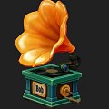 Vintage Orange Horn Gramophone with Green Base Vinyl Record and Bob Label